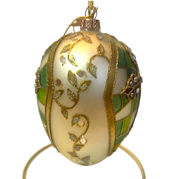 Hand-Painted Stained Glass Style Sullivans Egg Ornament With Gold Glitter Cross - Picture 2 of 7